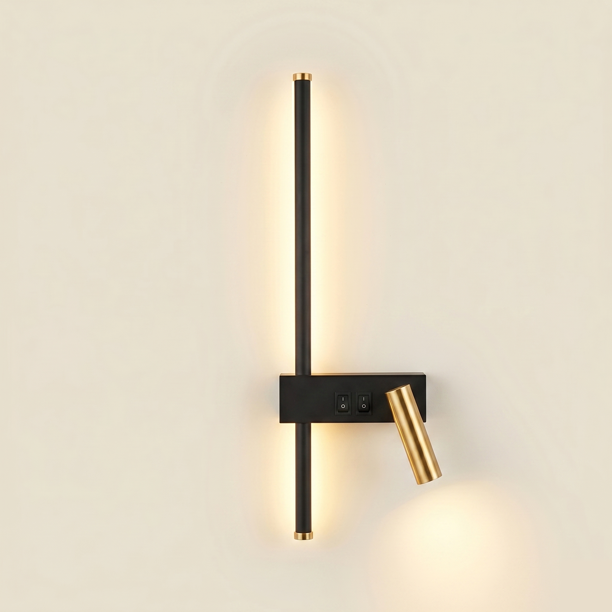 Nordic Bar & Spotlight Wall Light - Adjustable LED - Black/Gold Trim, Left