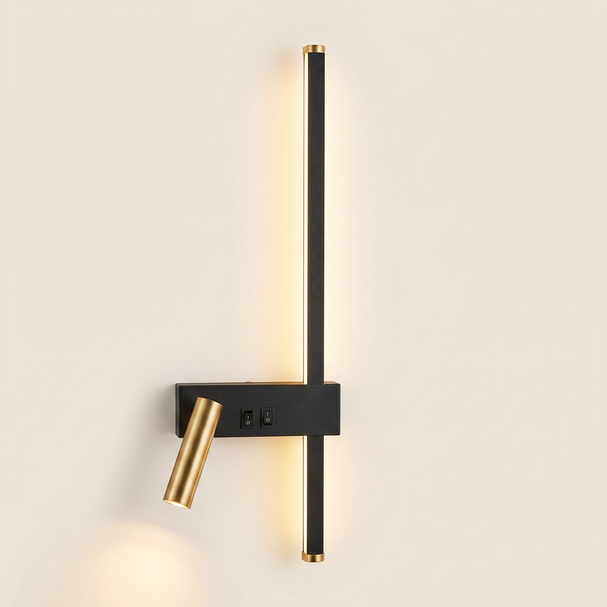 Nordic Bar & Spotlight Wall Light - Adjustable LED - Black/Gold Trim, Right