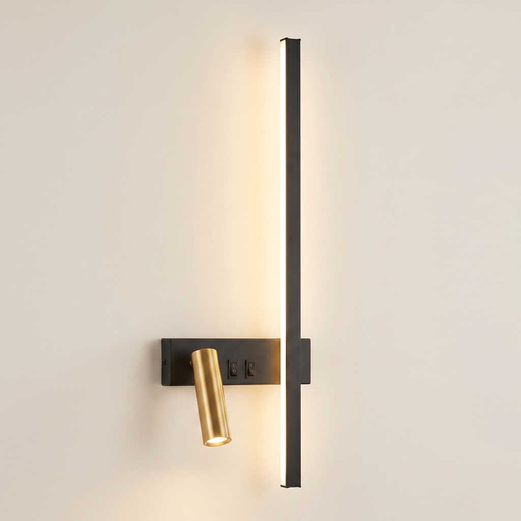 Nordic Bar & Spotlight Wall Light - Adjustable LED - Black/Gold, Left