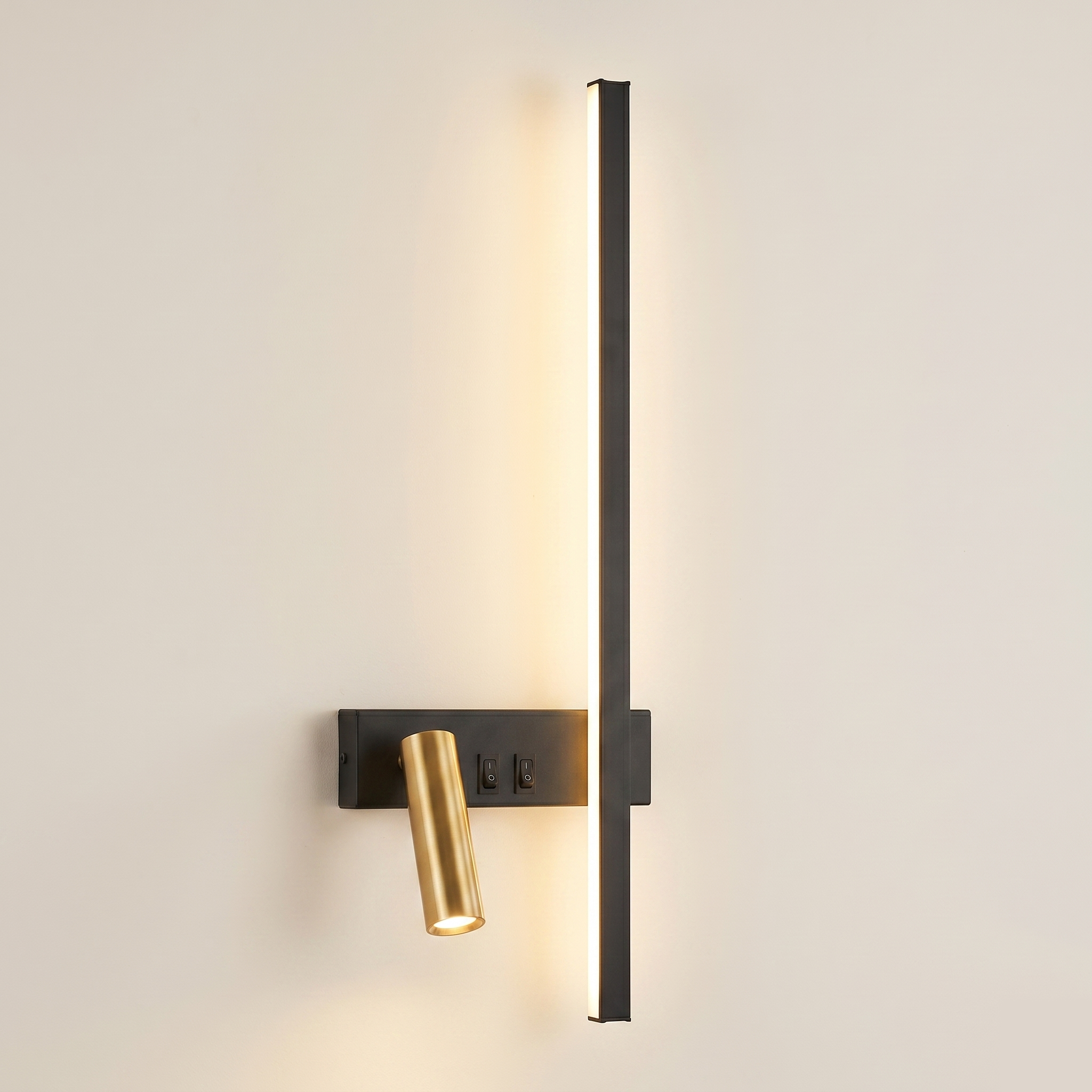 Nordic Bar & Spotlight Wall Light - Adjustable LED - Black/Gold, Left