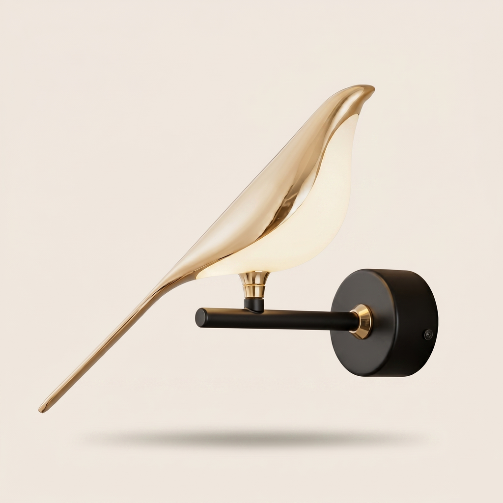Gold Bird Metal Wall Light - LED Indoor Sconce - 1 Bird