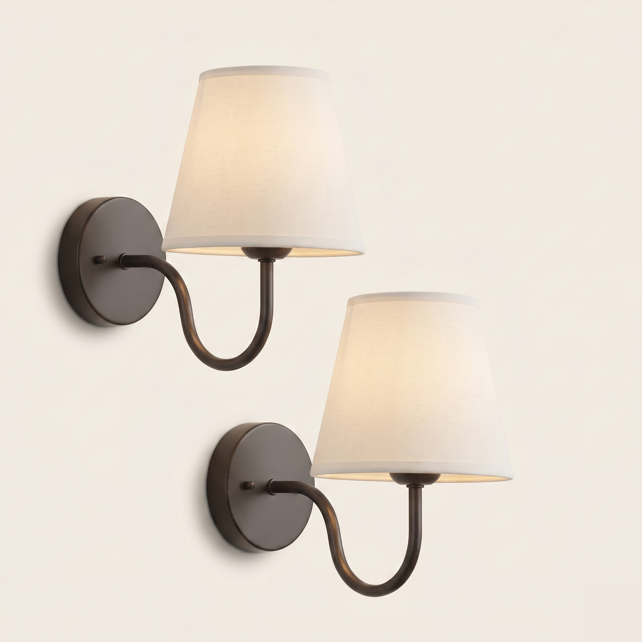 Retro Fabric Wall Light - Metal & Fabric Shade - 2 Pieces, Black