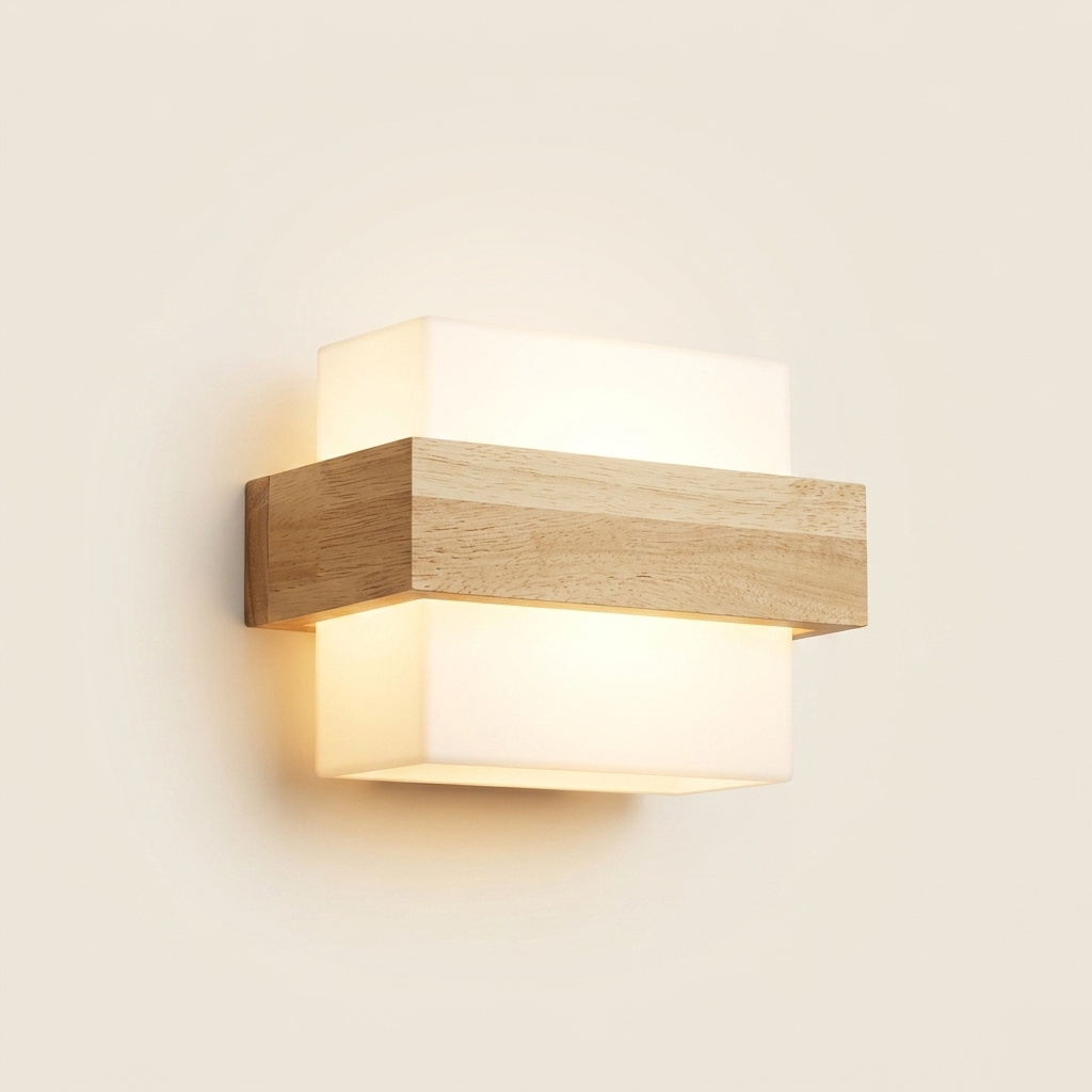 Solid Wood & Frosted Glass Wall Light - Scandinavian - product photo