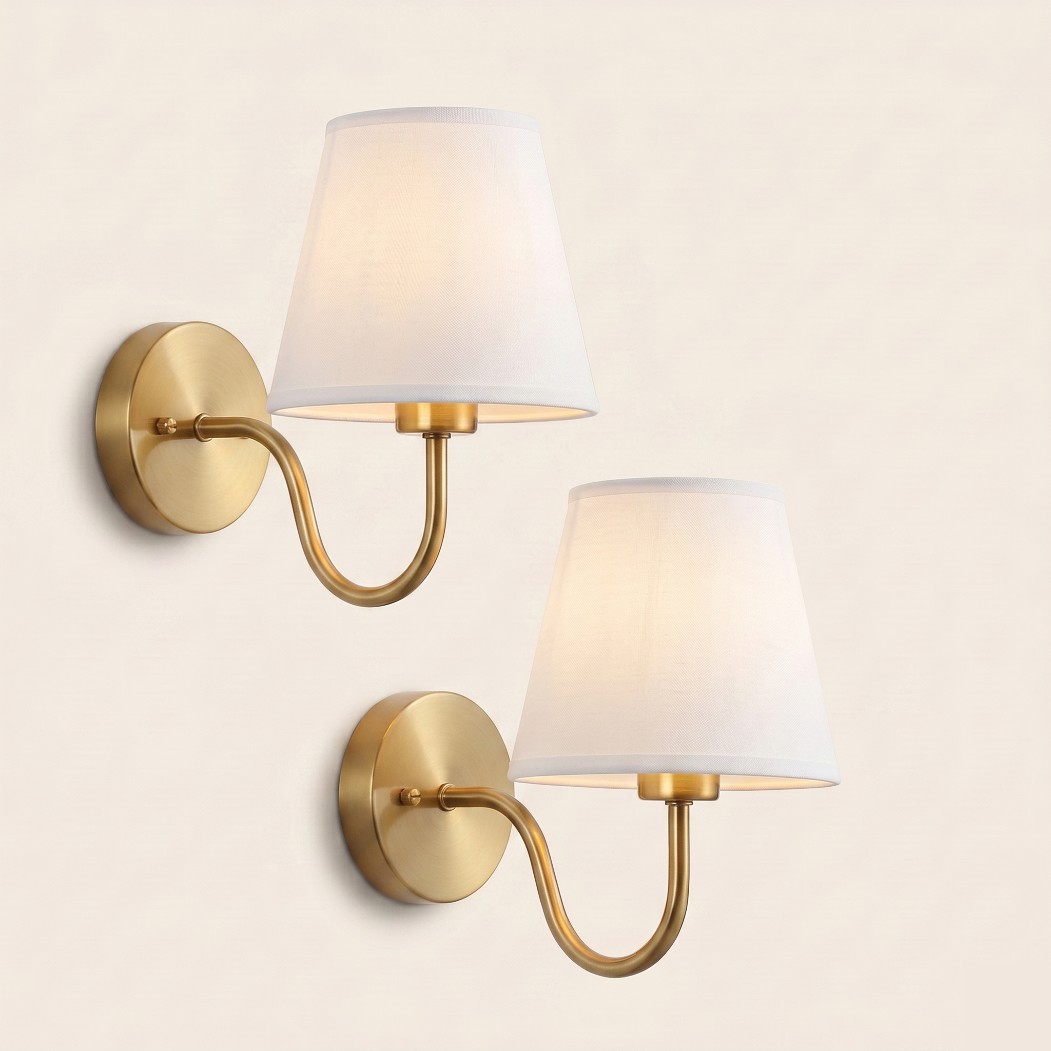 Retro Fabric Wall Light - Metal & Fabric Shade - 2 Pieces, Gold