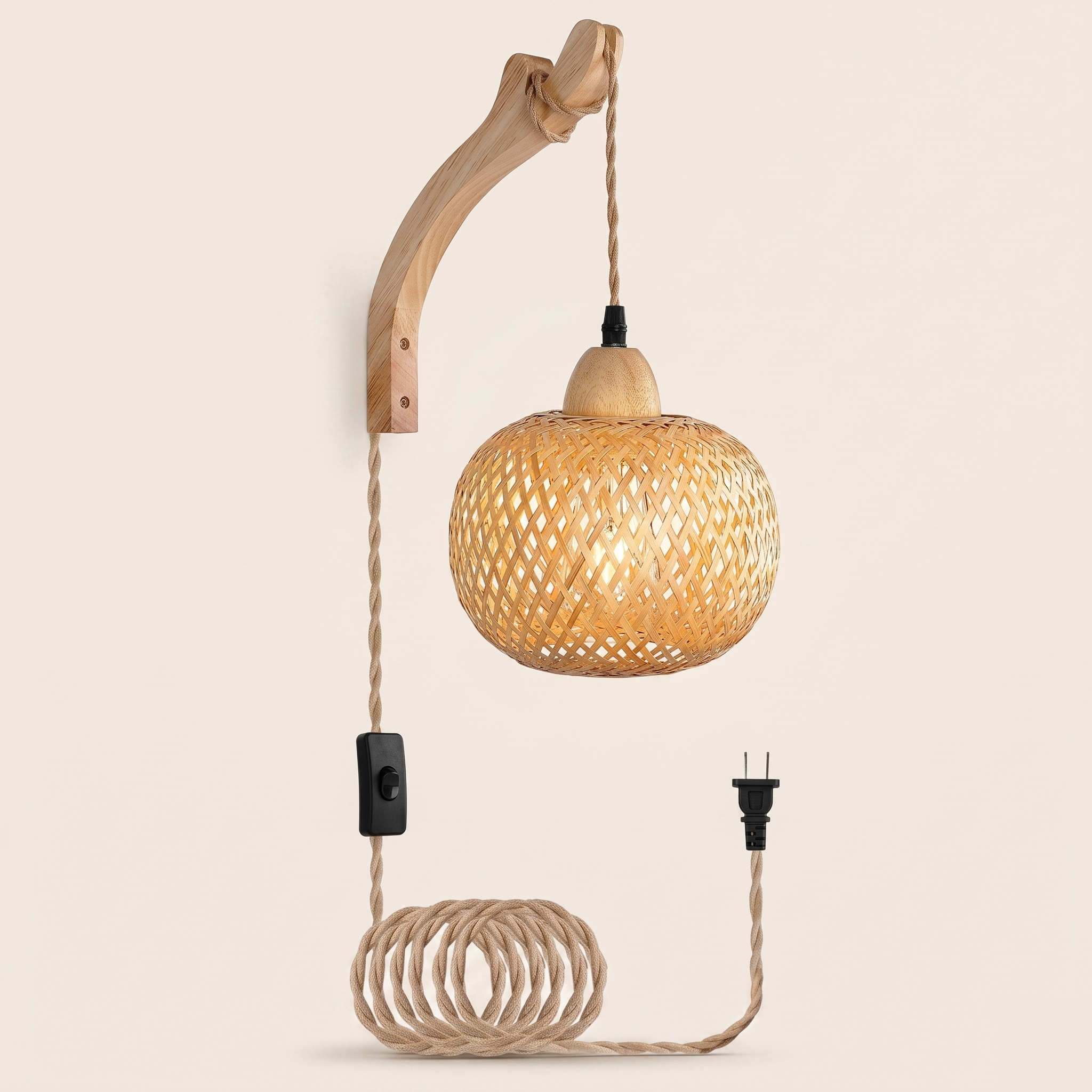 Woven Bamboo Wall Lantern Light - Plug-In E27 - product photo