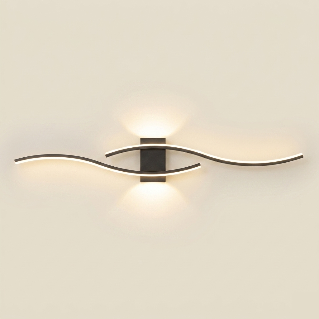 Long LED Wall Light with Remote Dimmer - Aluminium - Shape A, Black, 60 cm