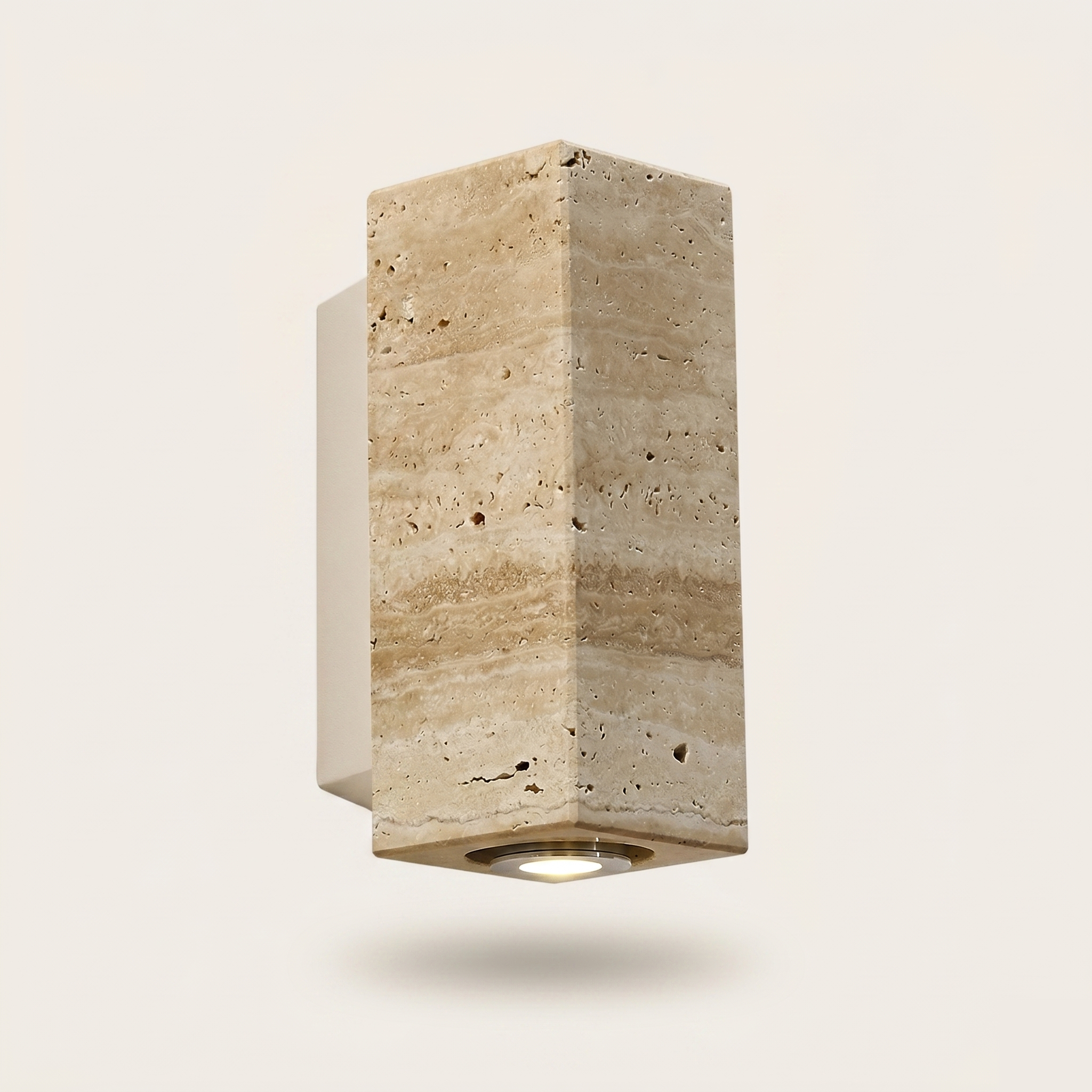 Travertine Stone Wall Light - Wabi-Sabi Wood Base - Square, White Base