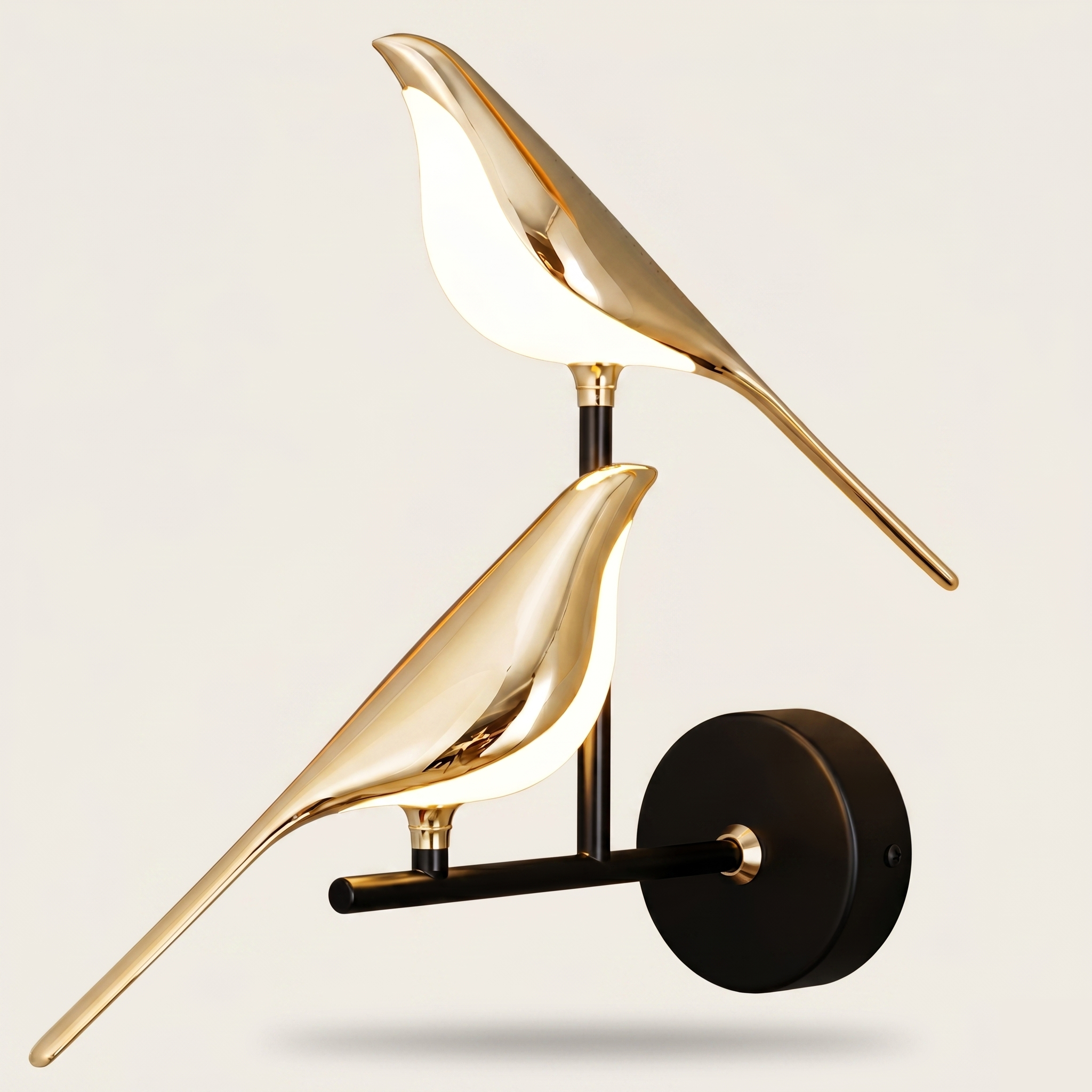 Gold Bird Metal Wall Light - LED Indoor Sconce - 2 Birds