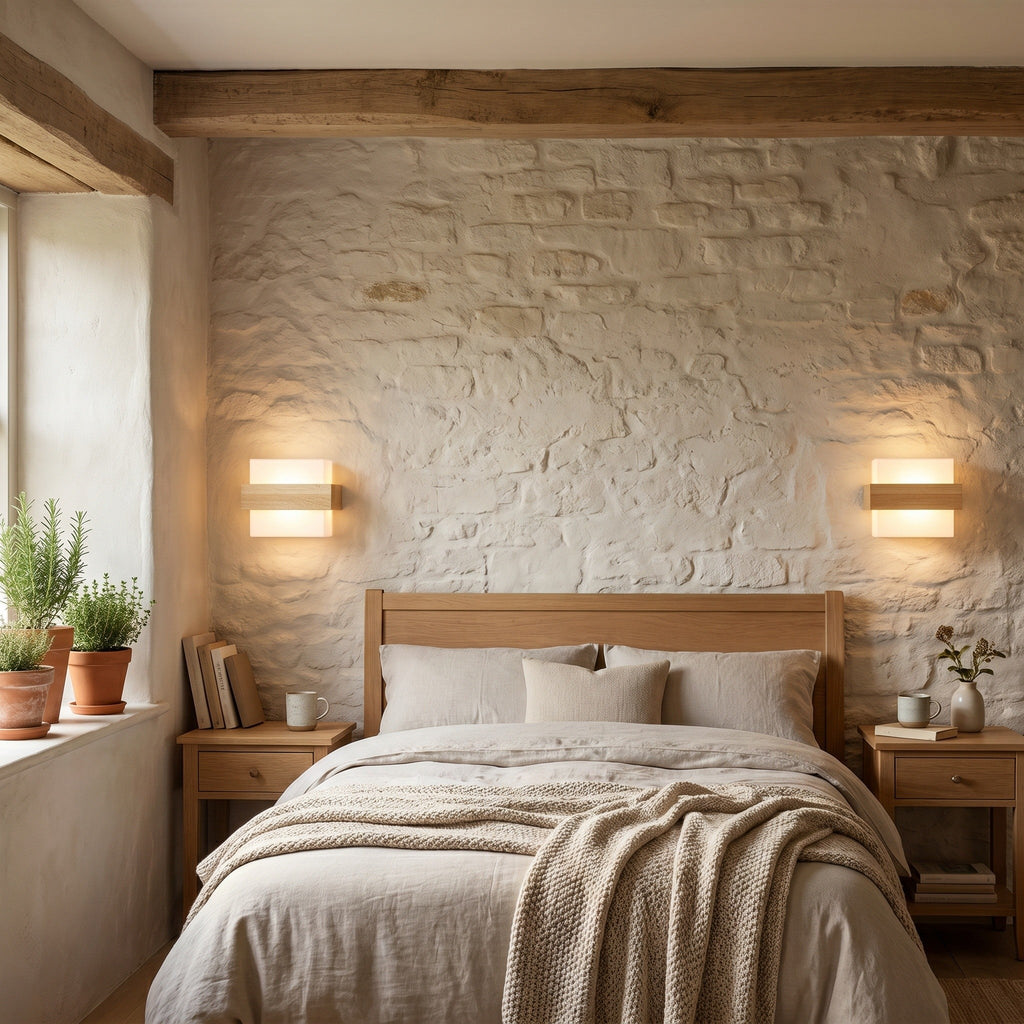 Solid Wood & Frosted Glass Wall Light - Scandinavian - product photo