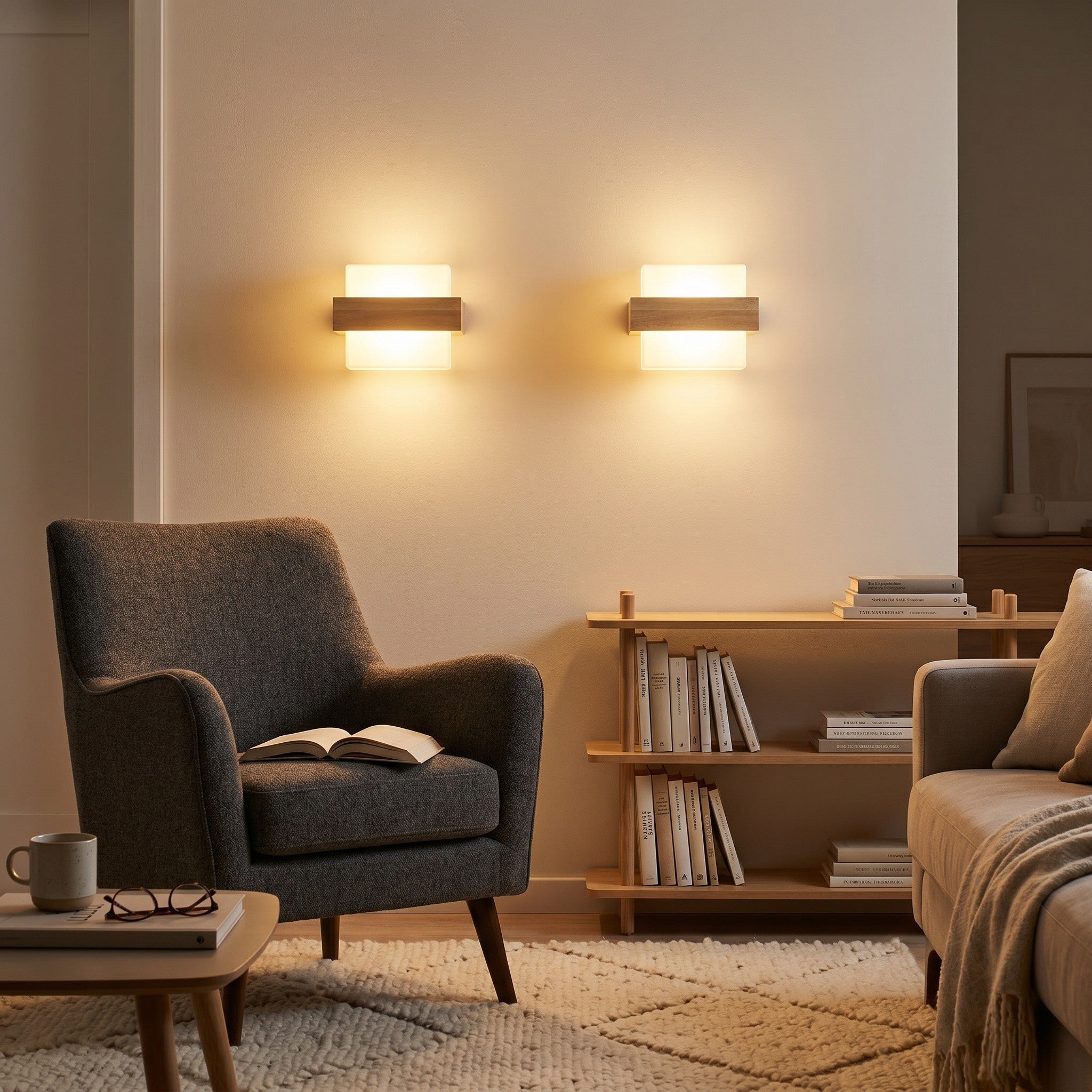 Solid Wood & Frosted Glass Wall Light - Scandinavian - product photo