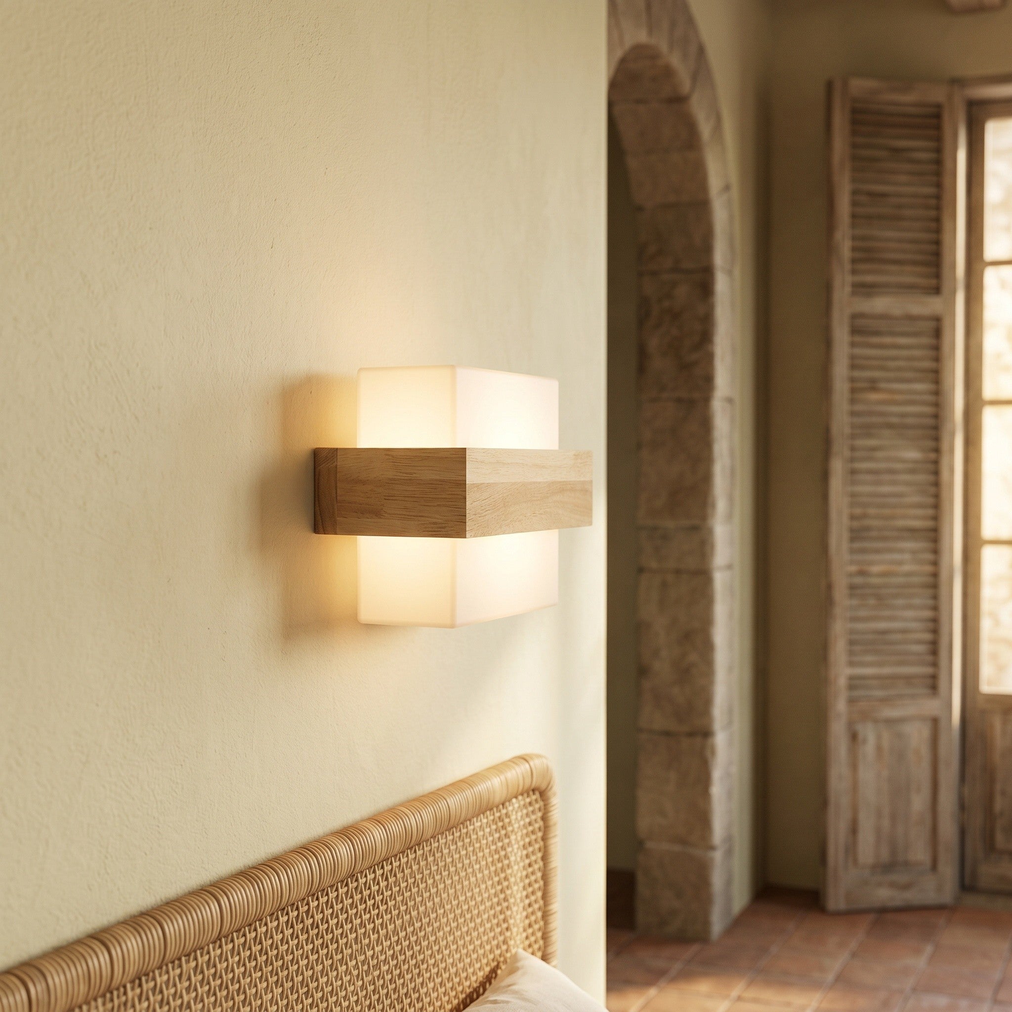 Solid Wood & Frosted Glass Wall Light - Scandinavian - product photo