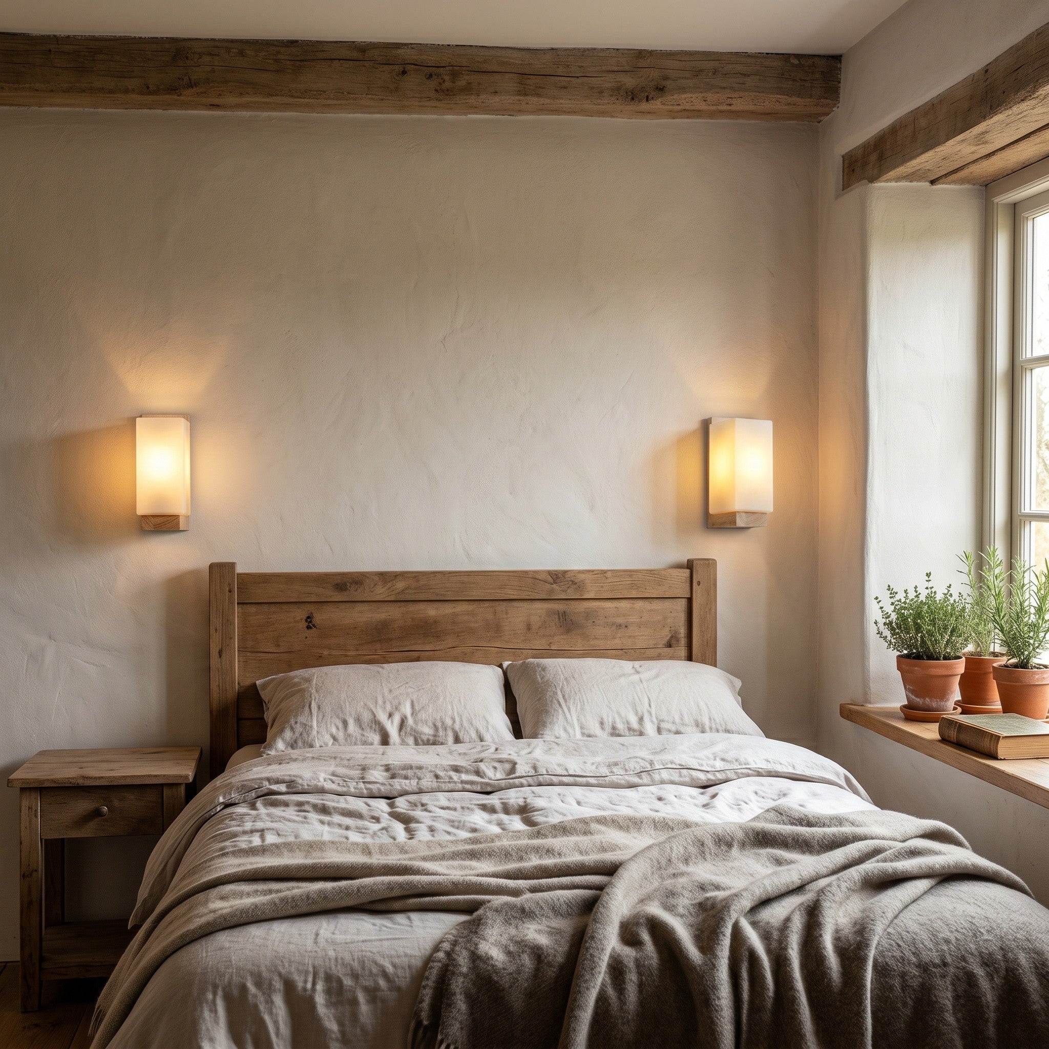 Wood & Frosted Glass Wall Light - Vintage E27 - product photo