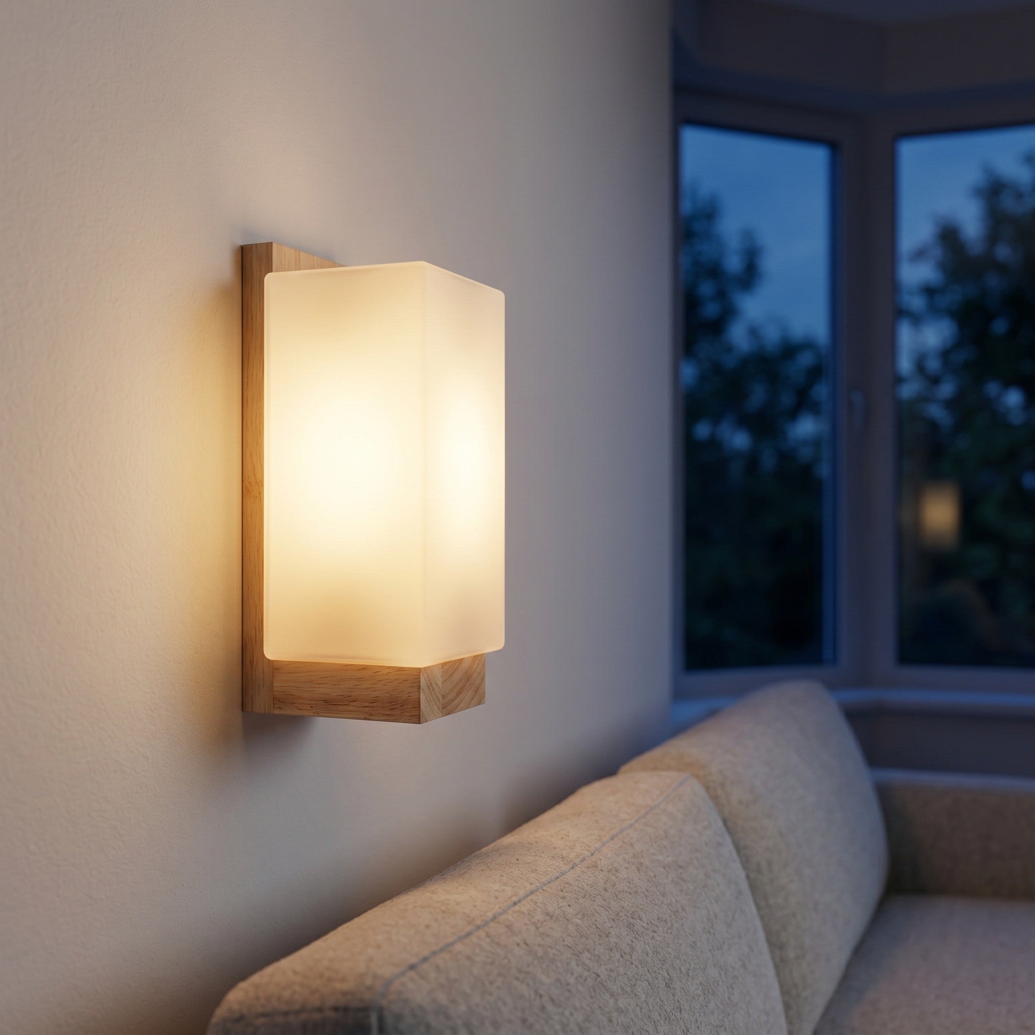 Wood & Frosted Glass Wall Light - Vintage E27 - product photo