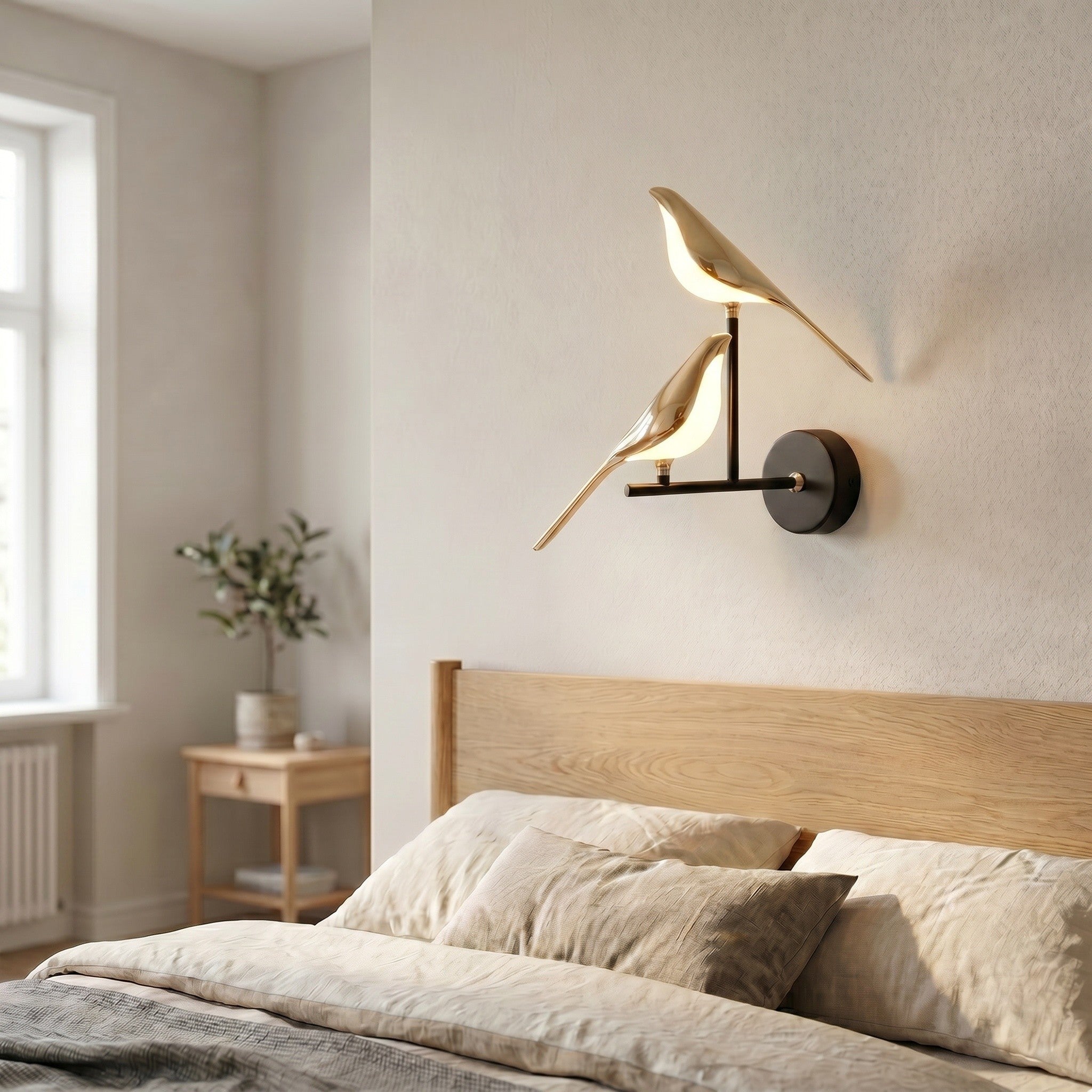 Gold Bird Metal Wall Light - LED Indoor Sconce - product photo
