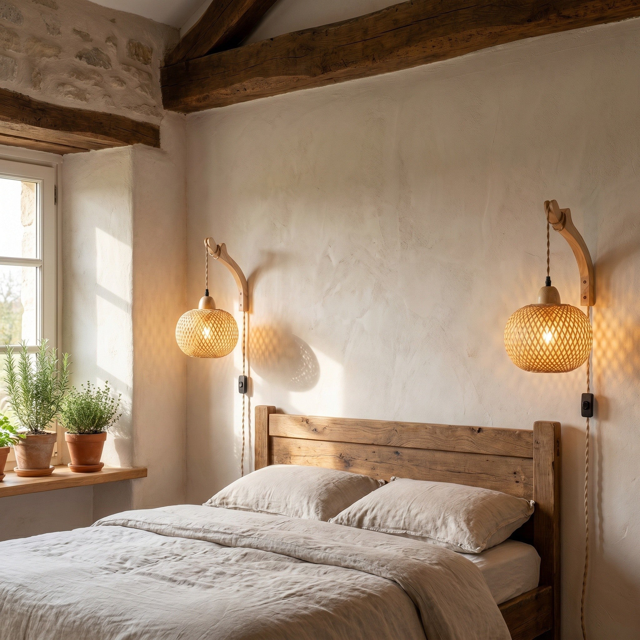Woven Bamboo Wall Lantern Light - Plug-In E27 - product photo