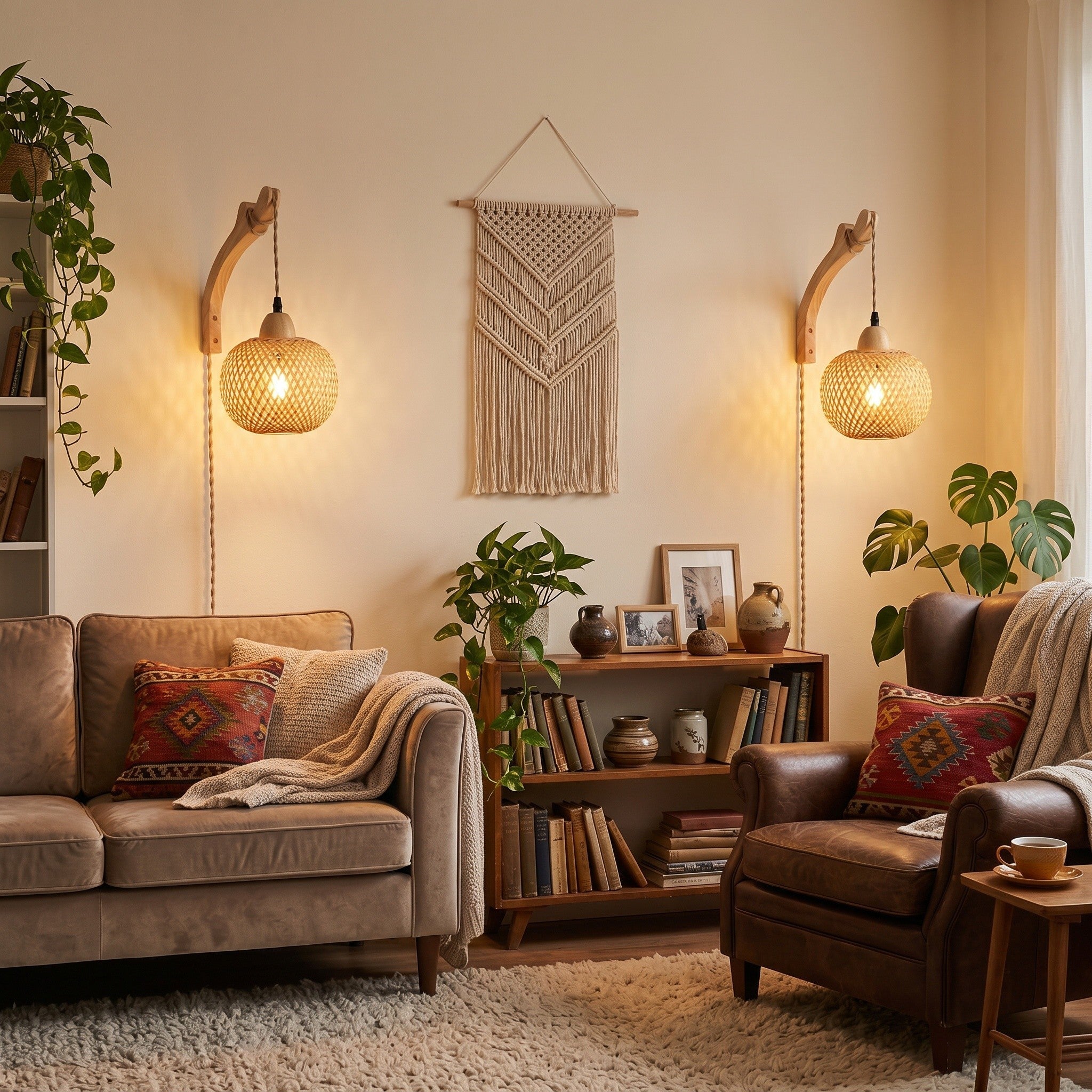 Woven Bamboo Wall Lantern Light - Plug-In E27 - product photo