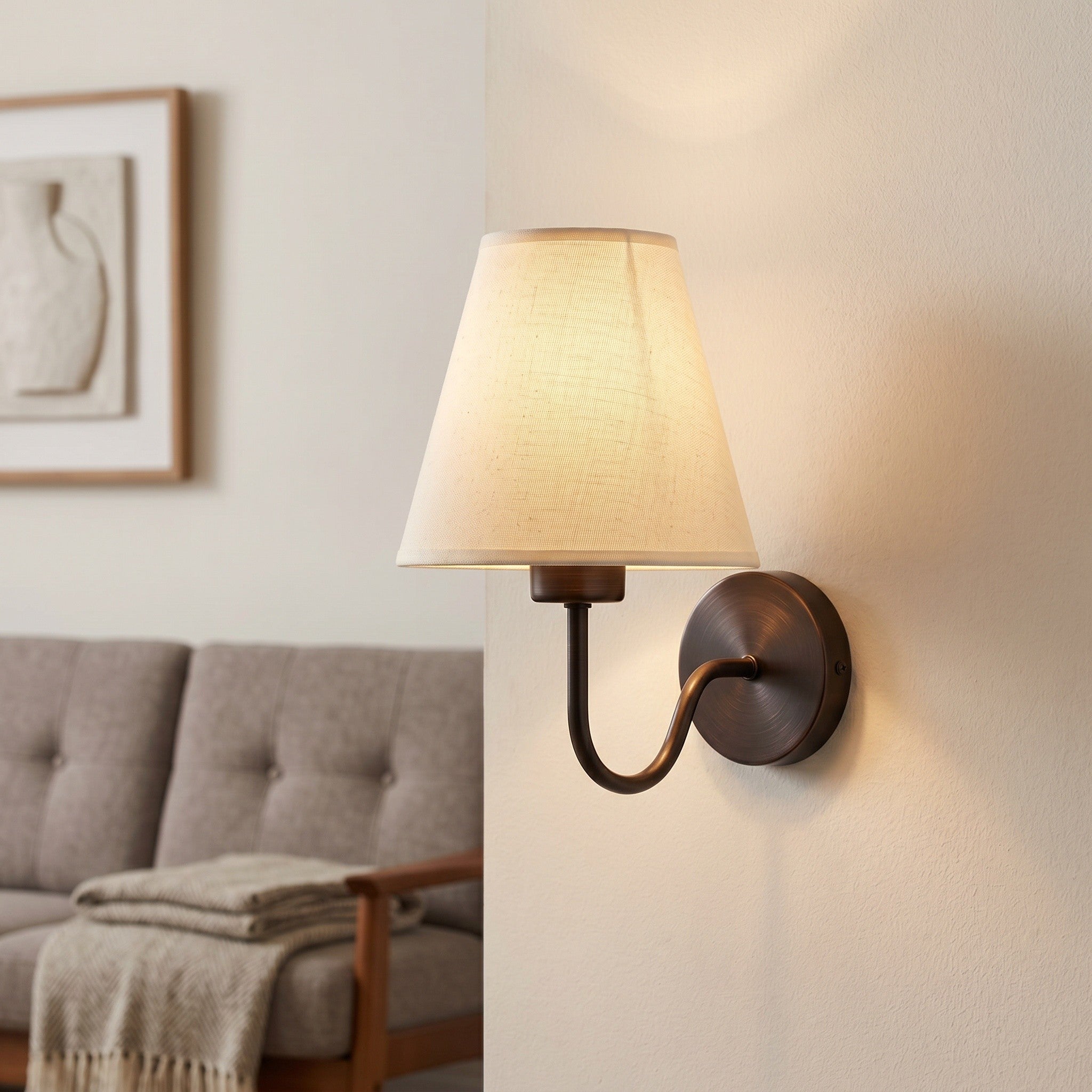 Retro Fabric Wall Light - Metal & Fabric Shade - product photo